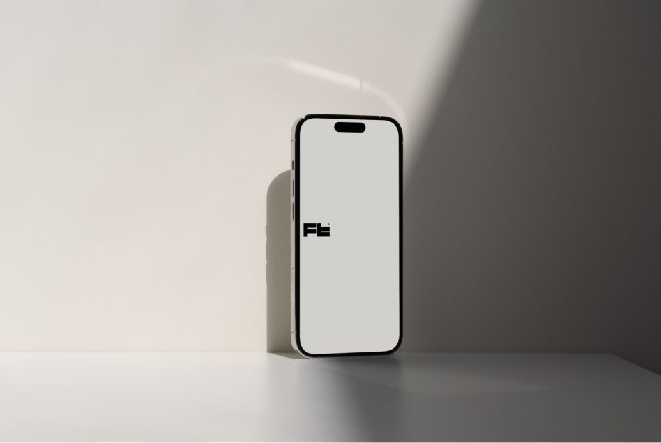 Mobile device mockup centered vertically on neutral background with soft shadow