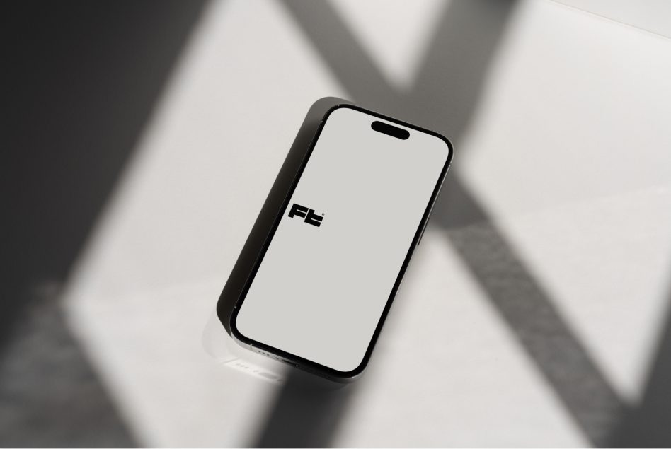 Minimalist smartphone mockup positioned on white with geometric shadow overlay