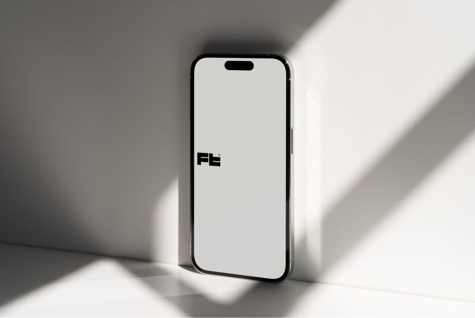 Smartphone mockup positioned with natural sunlight casting geometric shadows