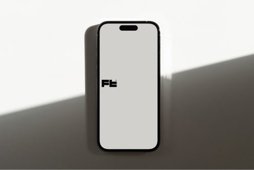iPhone 14 mockup centered on neutral background with clean display