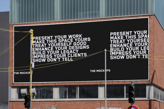 Billboard mockup on an urban building with editable text, ideal for designers to showcase advertising projects in a realistic setting.
