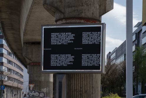 Urban billboard mockup under overpass for design presentation, showcasing typography and graphic design, ideal for designer portfolio.