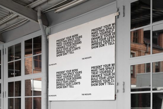 Urban poster mockups in a window setting, ideal for presenting design work and typography in a realistic, professional environment.