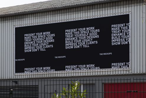 Three large billboard mockups on a building facade showcasing typographic designs for marketing and presentation, ideal for designers and ad creatives.