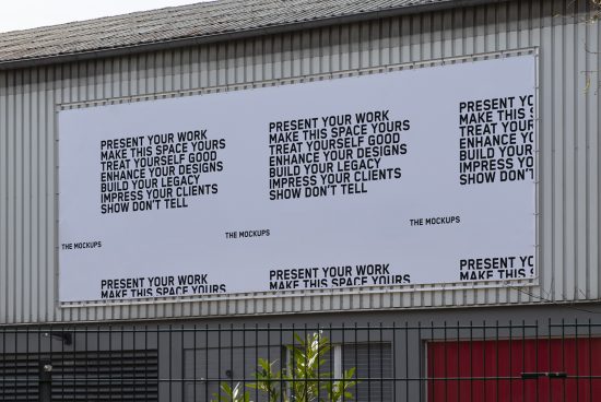 Billboard mockup on industrial building, showcasing design space for advertising, ideal for designers and marketers, clear visibility and urban setting.