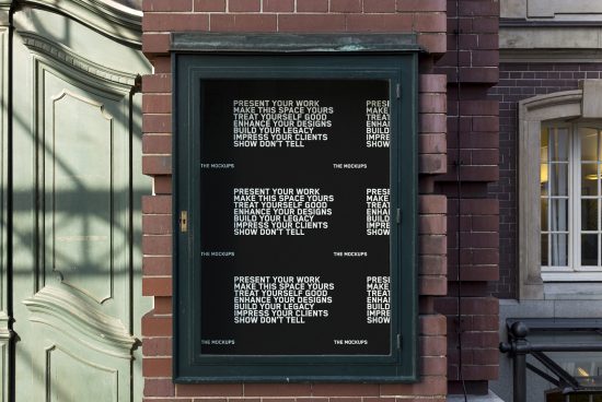 Poster mockup in urban setting with inspirational design phrases ideal for showcasing branding and advertising work for creative designers.