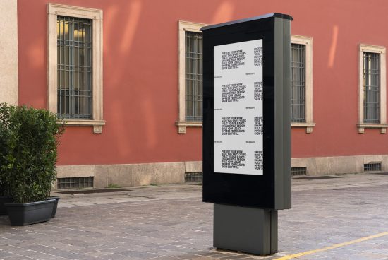 Outdoor advertising mockup display in urban setting for showcasing design projects, posters, or digital art. Perfect for designers, realistic environment.