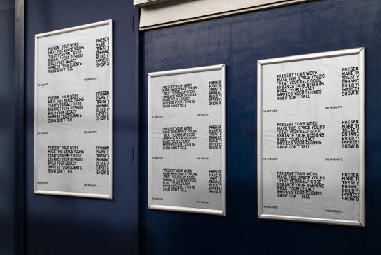 Wall frame mockups displaying typography in an indoor setting, ideal for showcasing designs, enhancing professional presentations, and interior visualization for designers.