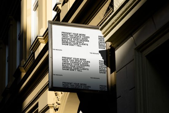 Illuminated street billboard mockup at dusk with text for presenting design work, set against a classic building facade. Ideal for design presentations.