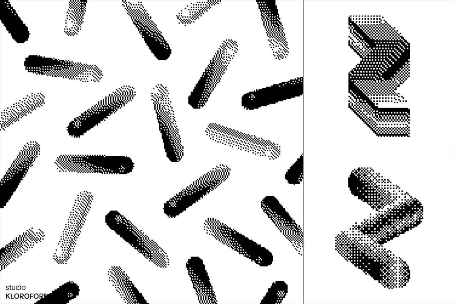 Black and white abstract halftone pattern design elements, suitable for graphics category, featuring dotted gradient textures.