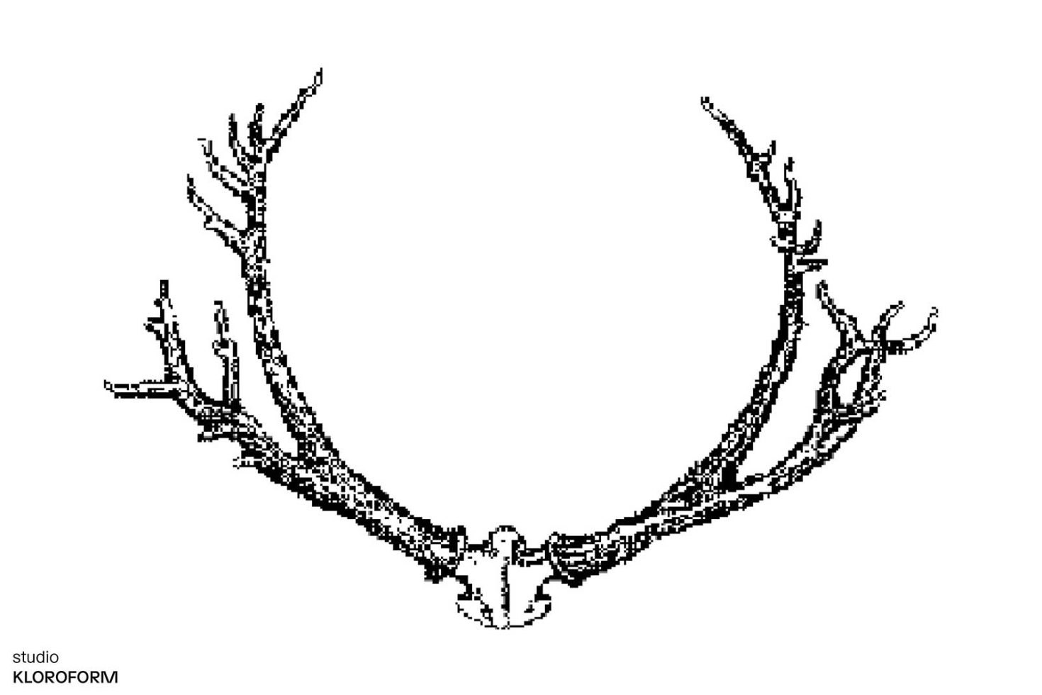 Black and white vector graphic of a deer antler, perfect for designers looking for natural themes in graphics and templates.