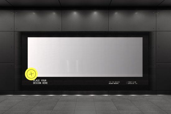 Blank billboard mockup in a subway station for graphic design and advertising presentation. Modern urban setting, customizable design space.