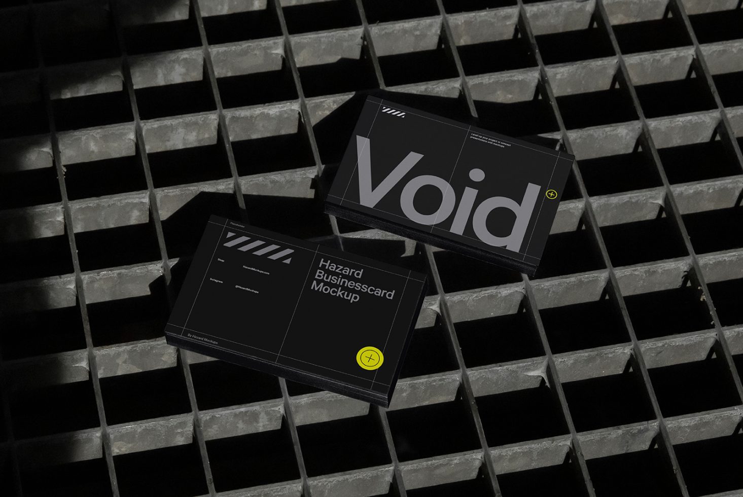 Modern business card mockup design with black and white color scheme displayed on textured geometric background, perfect for corporate branding presentations.