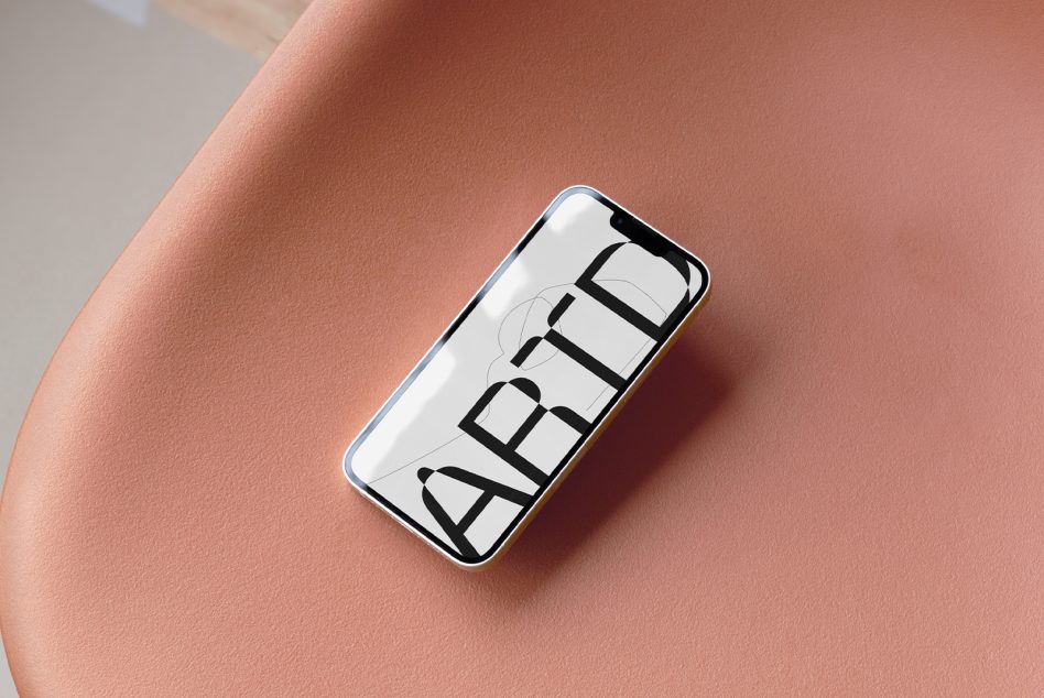 iPhone on blush pink showing white screen with bold sans serif type saying Offer