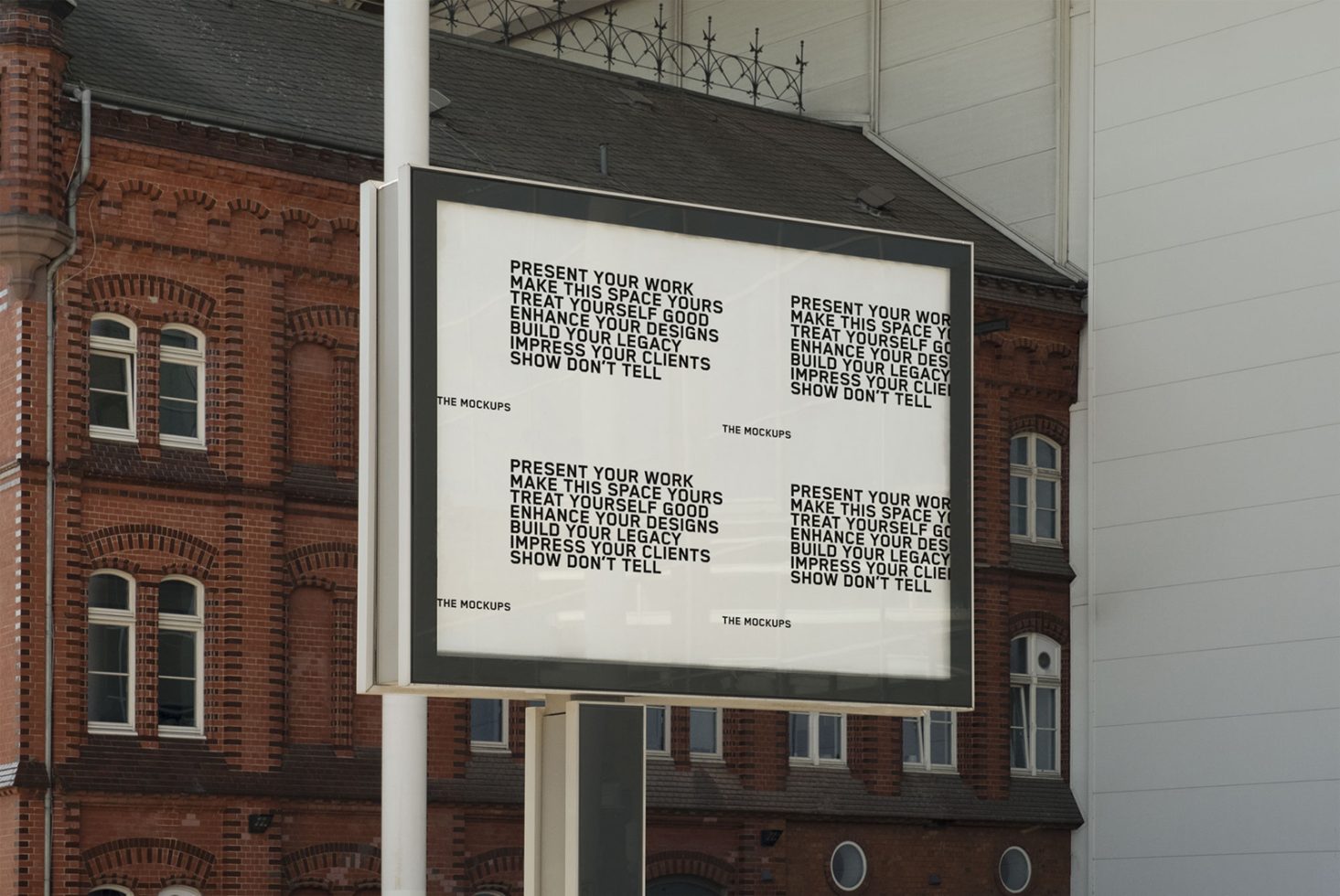 Outdoor billboard mockup on a building for advertising display, urban environment, ideal for designers to showcase work.