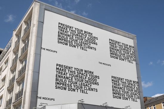 Urban billboard mockup featuring large typography design, ideal for presenting work creatively to clients, suitable for design mockups category.
