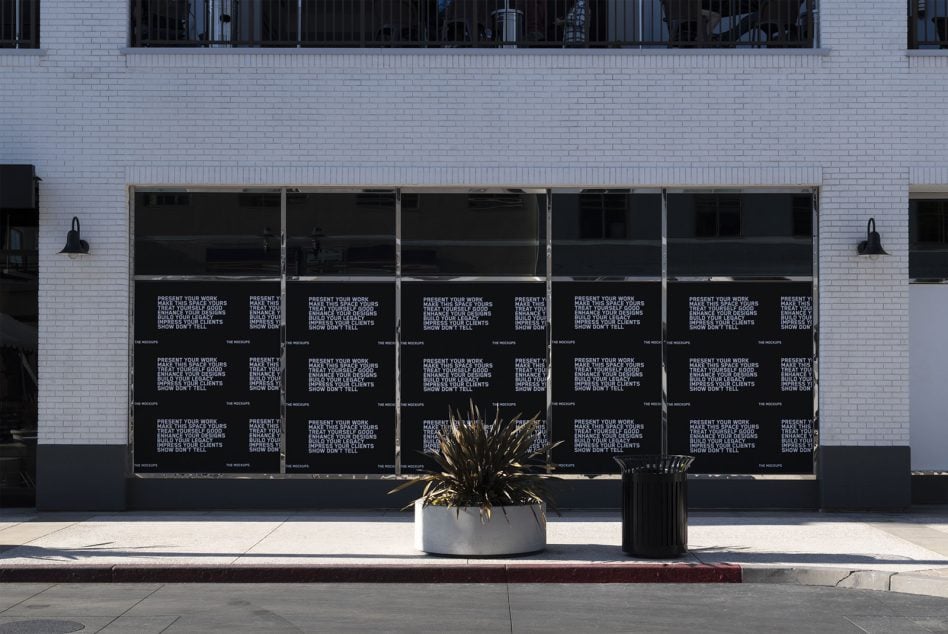 Large retail window mockup spanning multiple panes with text layouts