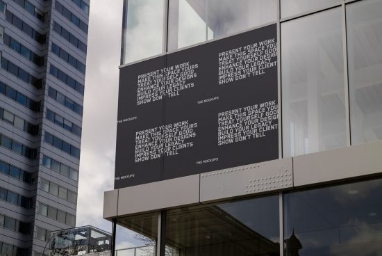 Urban billboard mockup on a building facade with motivational designer slogans, ideal for showcasing advertising projects to clients.