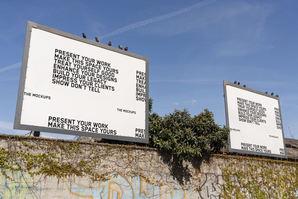 Billboard mockups on urban background for outdoor advertising with editable design space and clear sky, perfect for designers and ads.