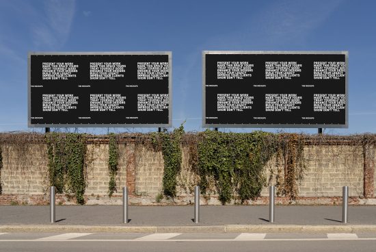 Billboard mockups on clear day for presentations, outdoor advertising templates, showcasing design work, urban environment setting.