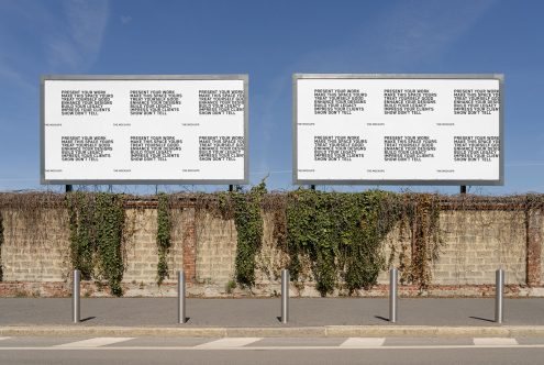 Outdoor billboard mockup with clear sky used by designers to showcase advertising designs in a realistic urban setting to impress clients.