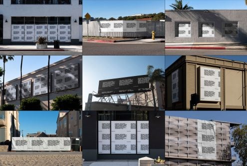 Exterior wall mounted sign mockups across 9 locations with varied architecture ground-level positioning