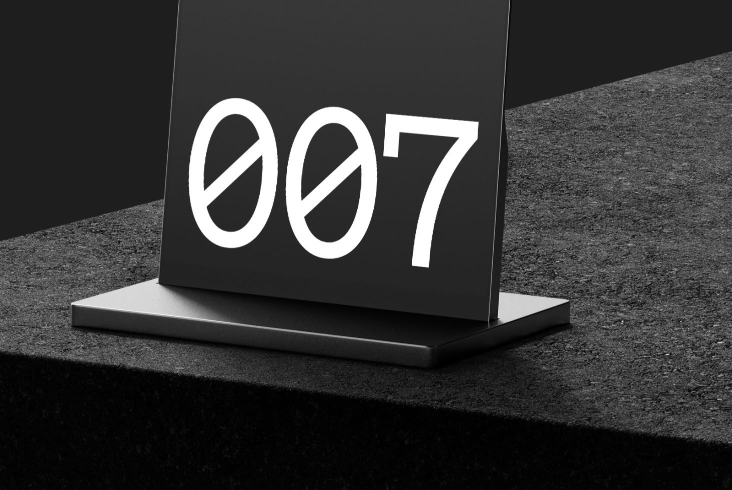 Modern signage mockup featuring bold 007 typography, ideal for presenting branding or logo designs on digital asset marketplaces for designers.