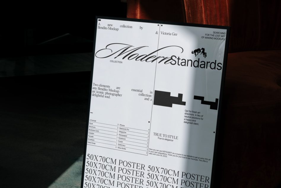 Modern Standards poster mockup spread open showing layout with typography