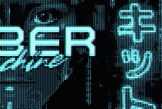 Cyberpunk glitch typography overlay on pixelated portrait for futuristic design, ideal for graphics and templates.