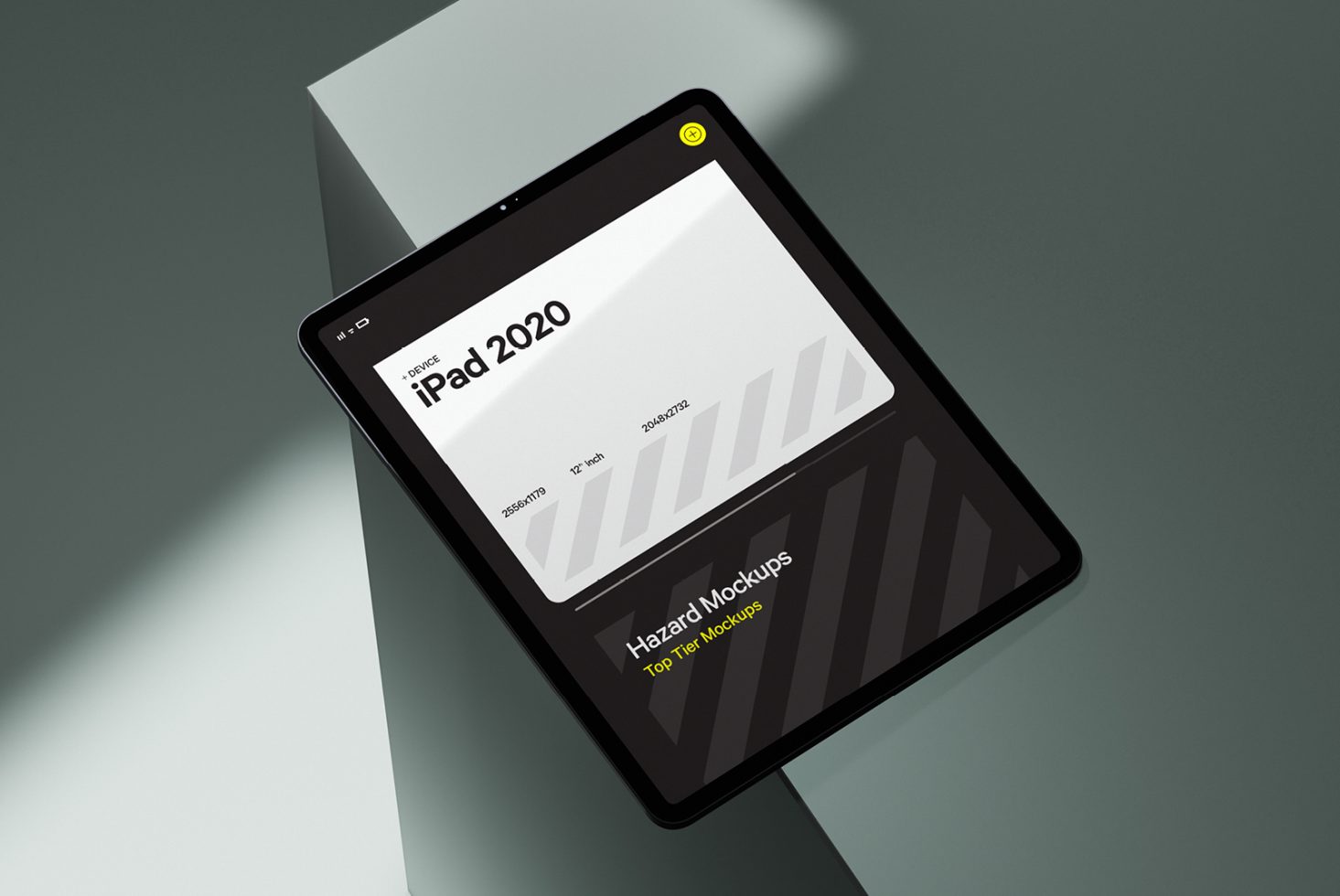 Modern iPad mockup on a shadowed surface, showcasing a sleek digital interface design, perfect for app presentation, digital portfolio for designers.