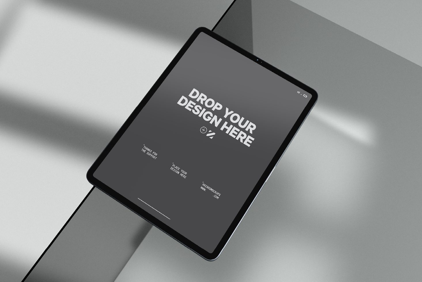 Tablet mockup in monochrome setting with editable screen for design presentations, suitable for showcasing apps and responsive web designs.