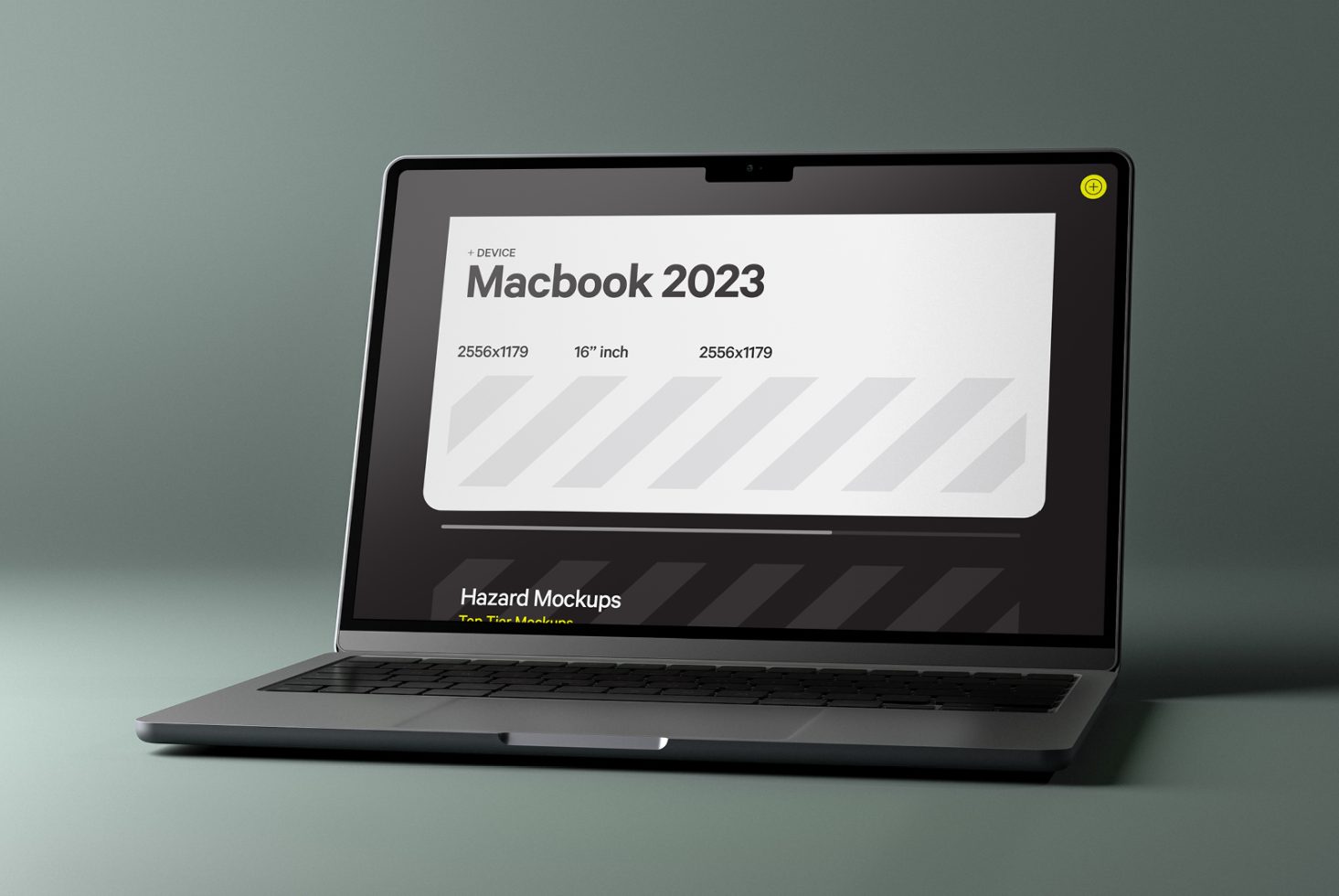 Professional MacBook 2023 mockup in high resolution, displayed on green background, showcasing screen design space for user interface.