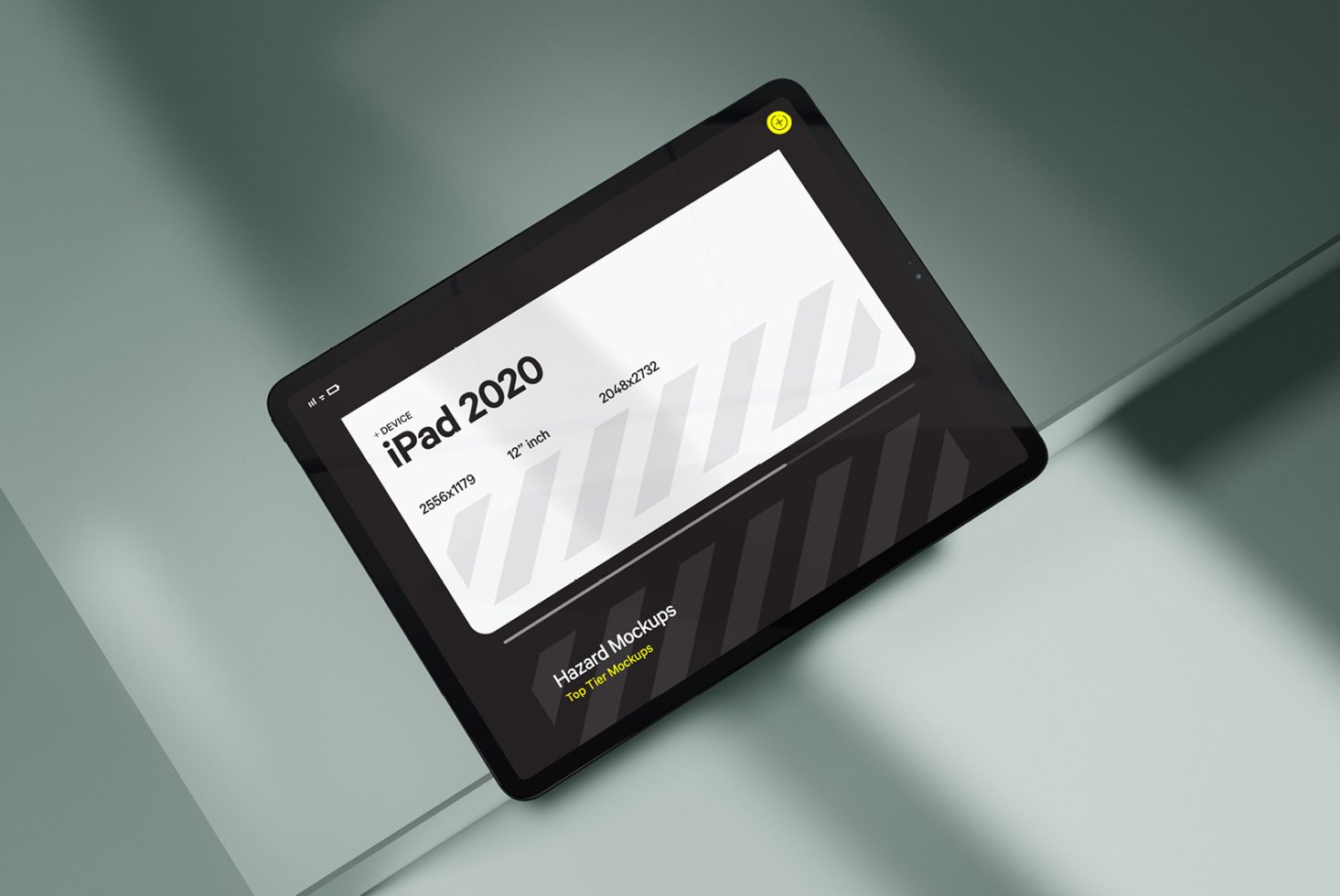 iPad 2020 digital mockup on a shadowed surface, ideal for presenting app designs and web layouts, perfect for designers' portfolios.