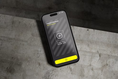 Smartphone mockup on textured background, editable template for app or website design presentation, realistic device screen.