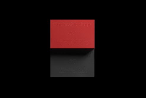 Elegant red and black business cards mockup with realistic textures and shadows for brand presentations, suitable for designers’ portfolio display.