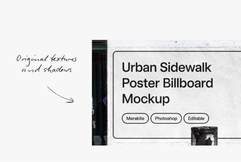 Close-up of poster mockup specs showing texture, shadows, file format options
