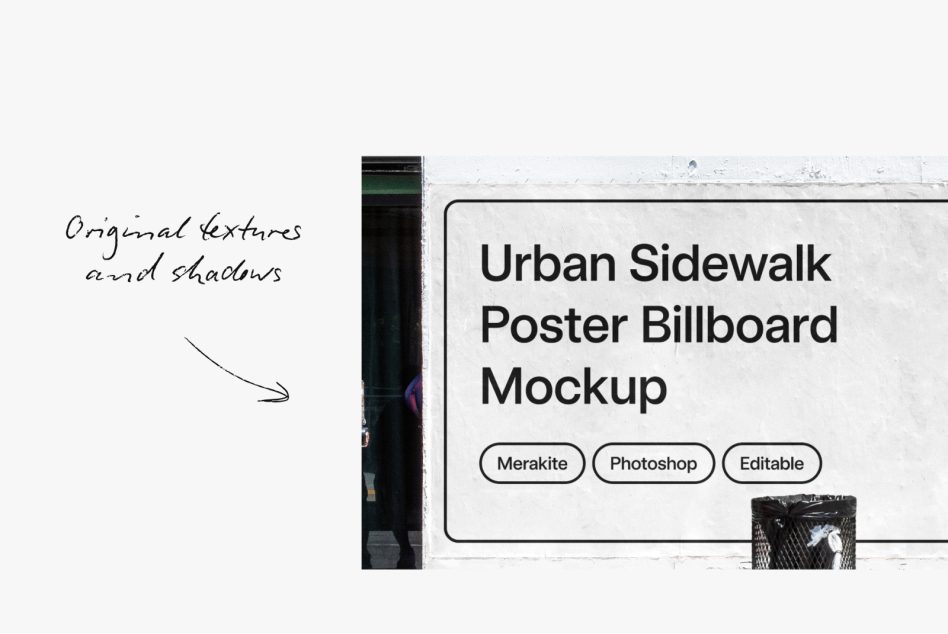 Close-up of poster mockup specs showing texture, shadows, file format options