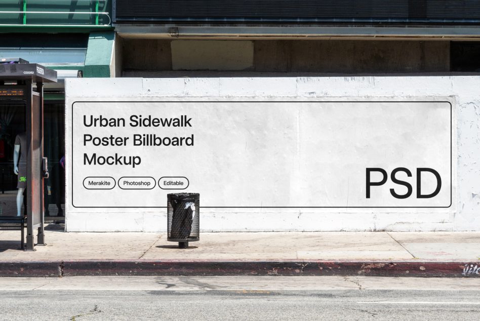 Street billboard mockup with blank space for design on weathered urban wall