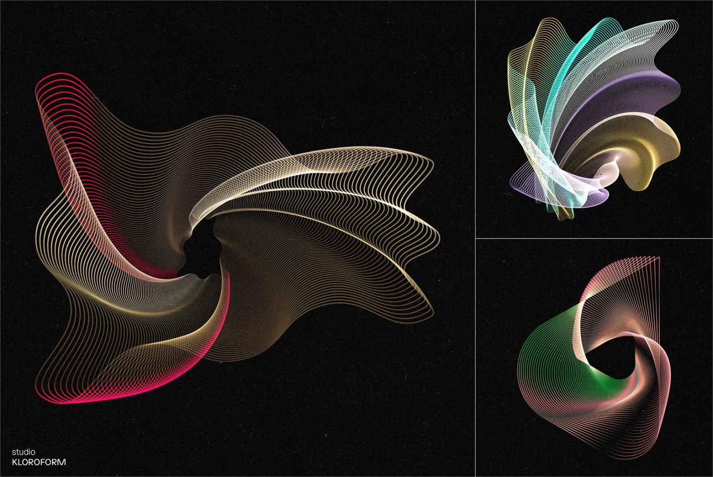 Abstract digital art graphics with colorful waveforms on a dark background, suitable for creative design templates.