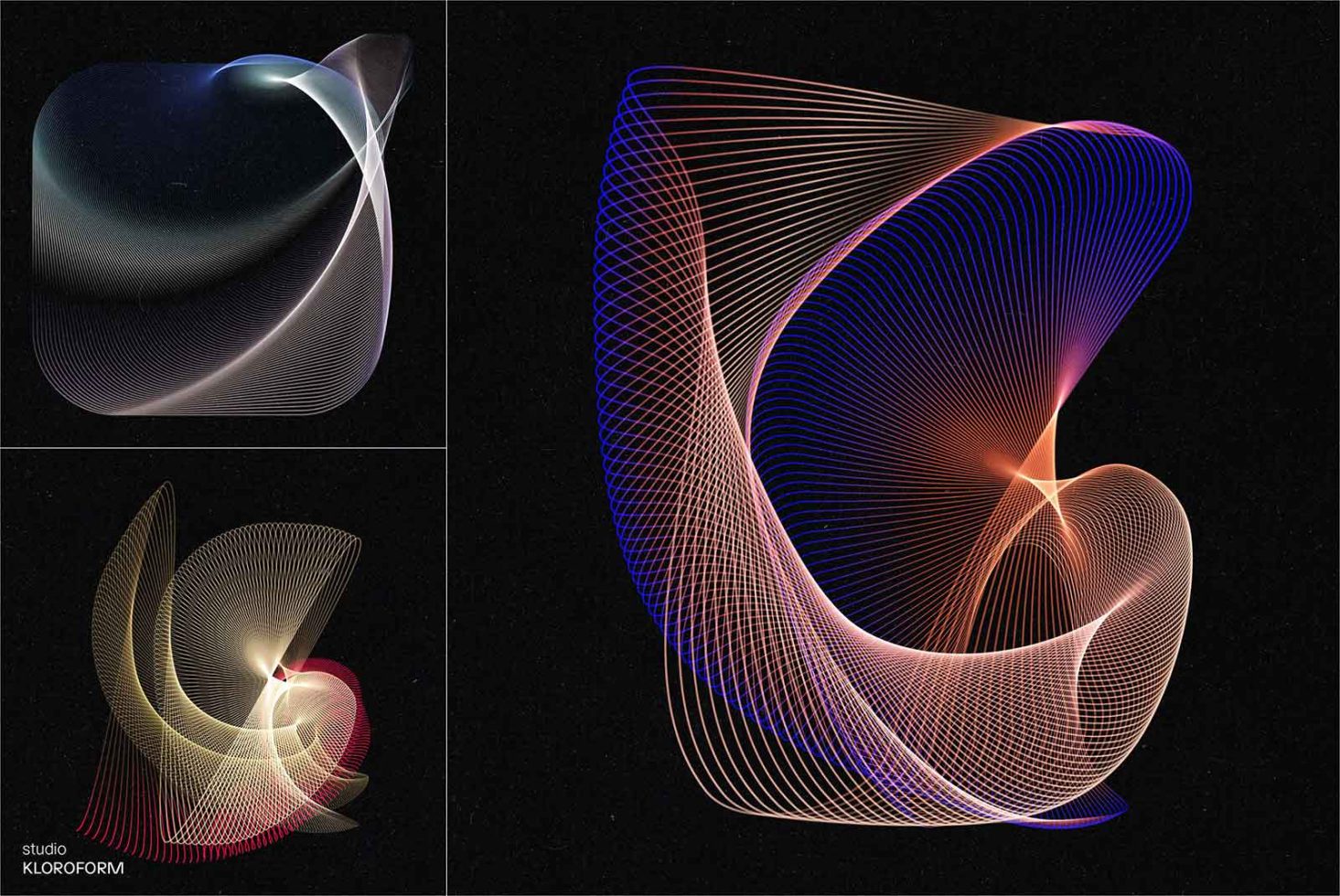 Abstract digital art light waveforms with dynamic lines and vibrant colors on dark background. Ideal for graphics, wallpapers, or modern design elements.