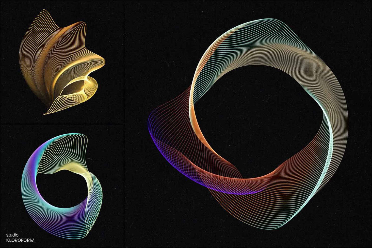 Abstract colorful waveforms on dark background, vibrant digital graphic elements, perfect for modern design projects, mockups, and templates.