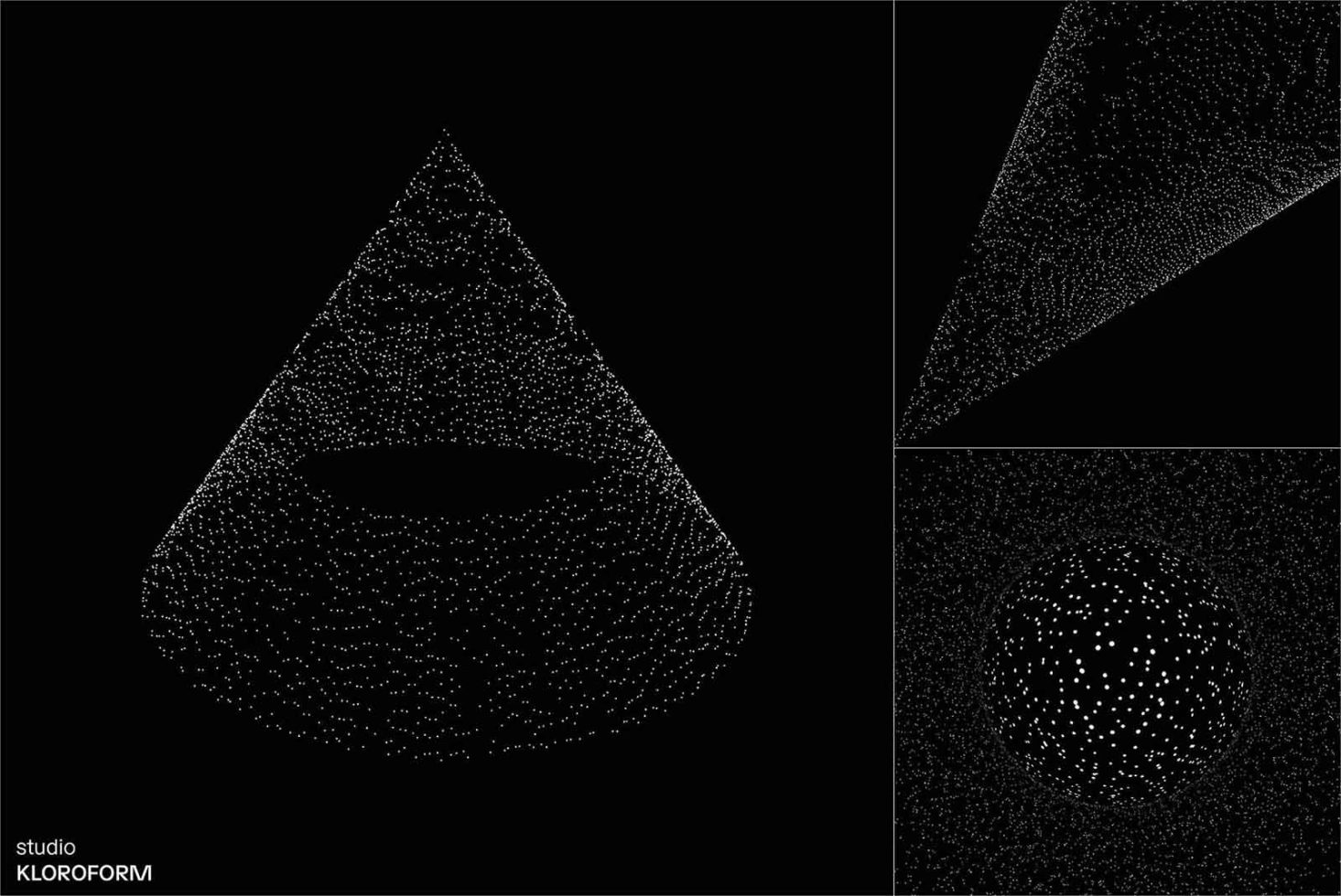 Abstract geometric particle design elements on black background, vector graphics for creative projects, digital art.