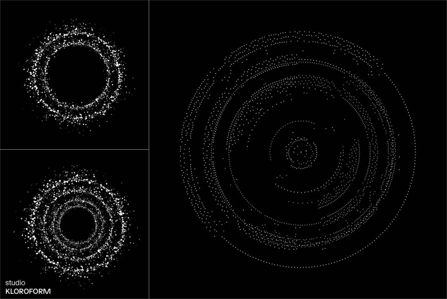 Modern abstract particle circles vector design graphics set, ideal for creative projects, digital art, backgrounds.