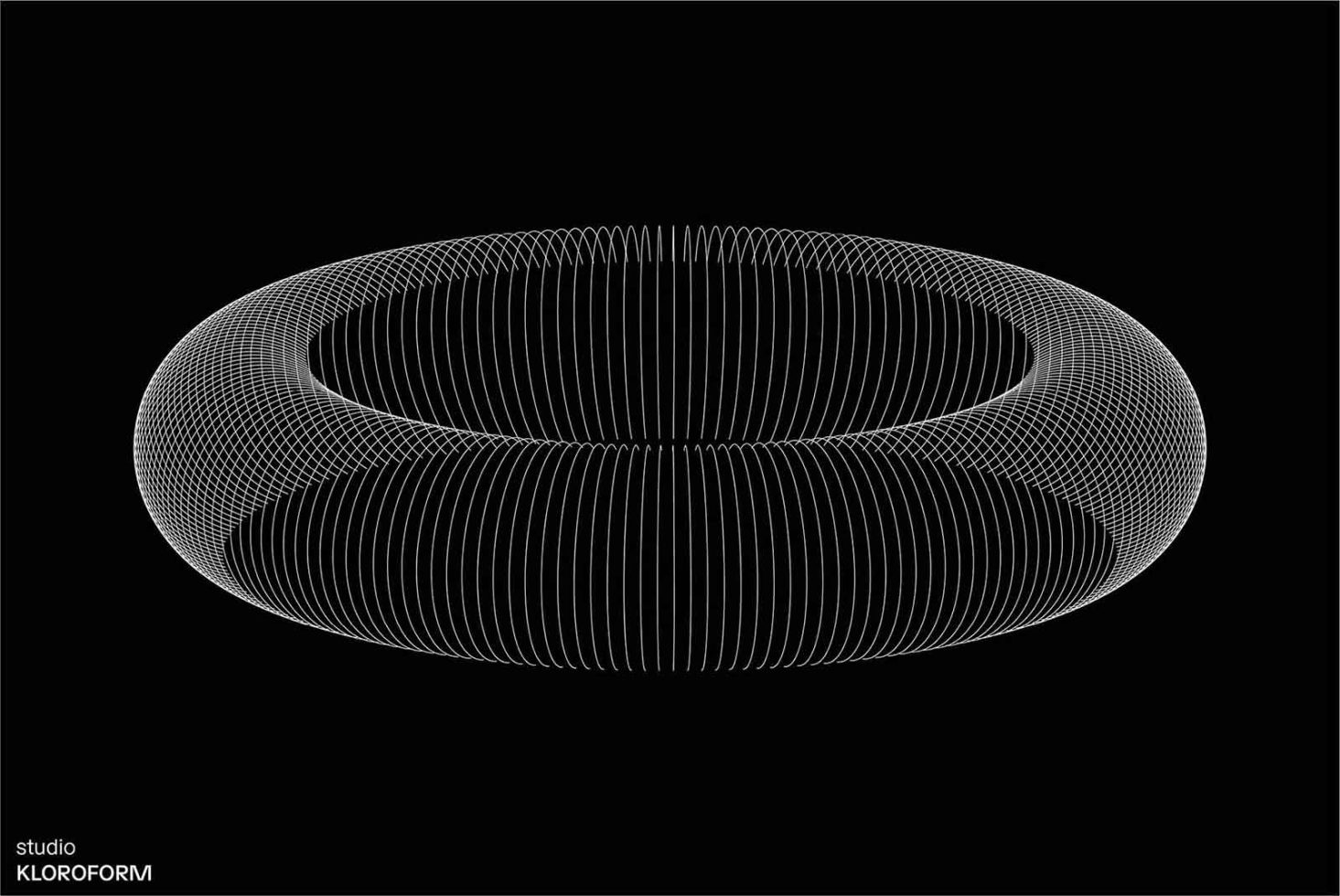 3D torus knot vector illustration in black and white, perfect for graphic design backgrounds, abstract mockups, and modern templates.