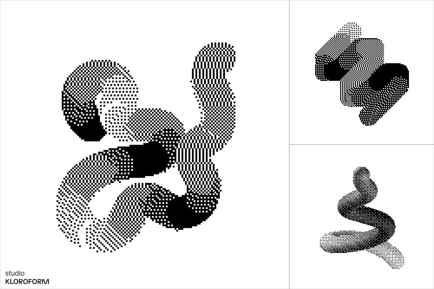 Abstract halftone 3D shapes graphics, modern digital assets, creative design elements for contemporary designers.