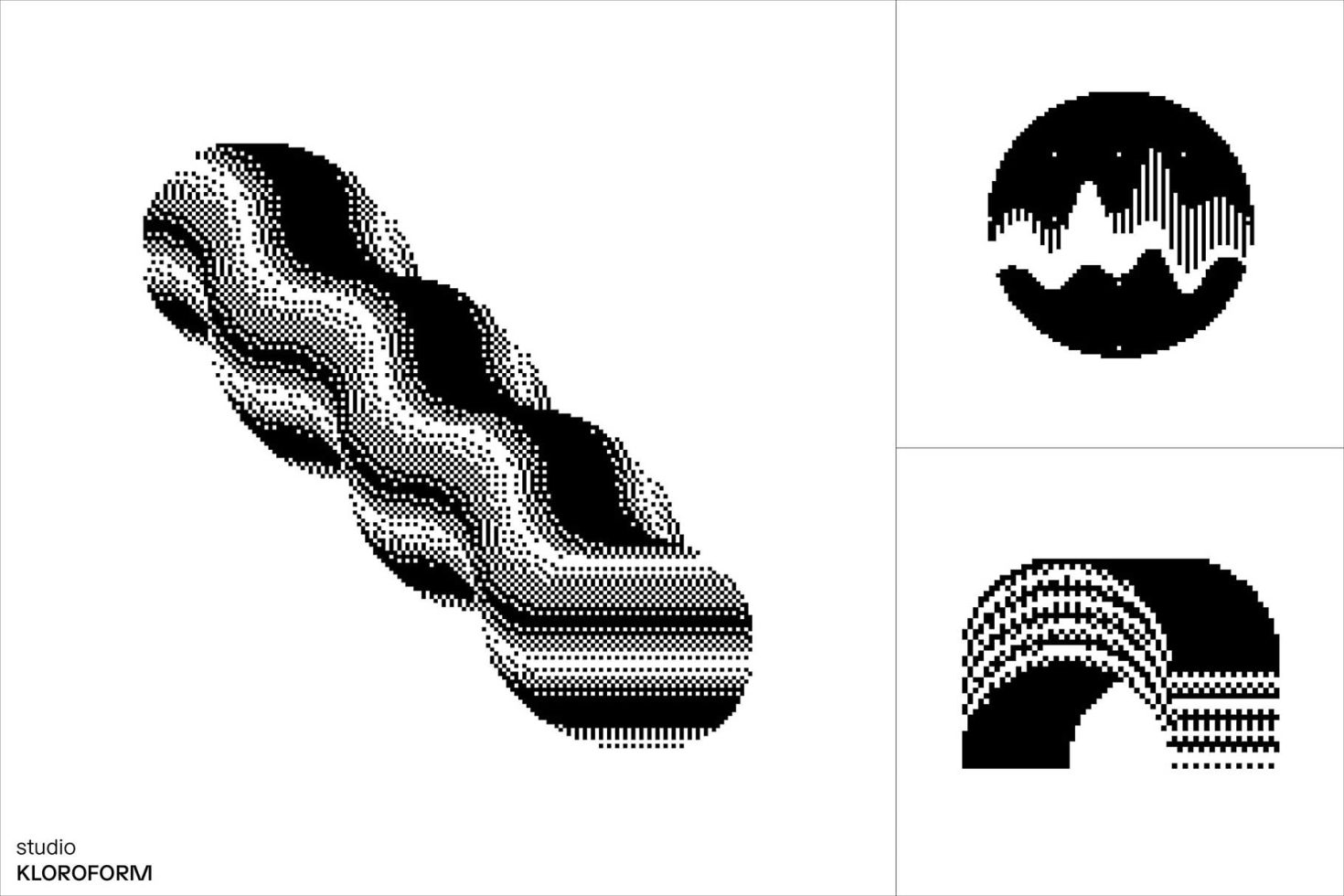 Black and white digital graphics, abstract halftone patterns with wavy and circular designs, perfect for creative projects in Templates category.