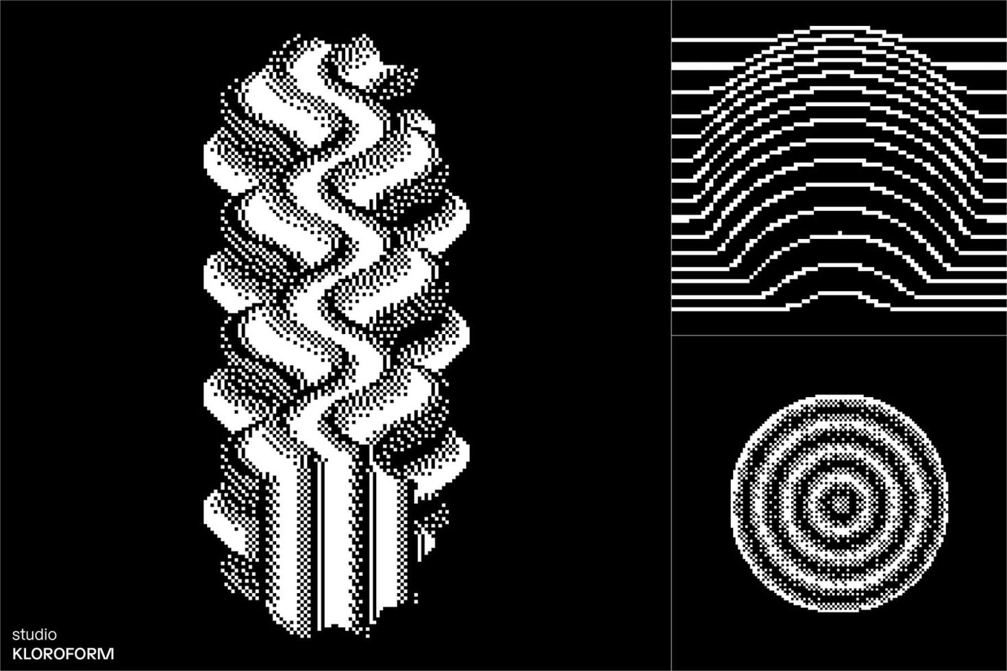 Abstract monochrome graphics pack, waveform patterns, dotted design elements, digital assets for creative professionals, graphic templates.