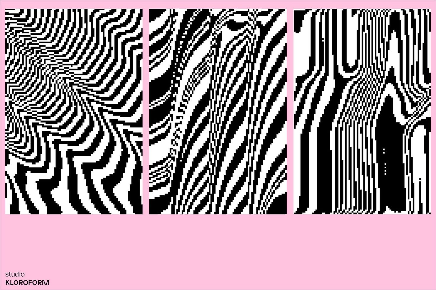 Abstract black and white op art patterns set with wavy distortion effects for modern graphic designs, templates category.