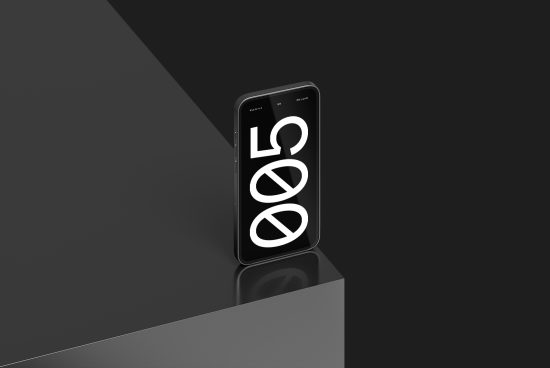 Elegant smartphone mockup on dark background showcasing bold font design, ideal for presentation and design showcase in mockups category.