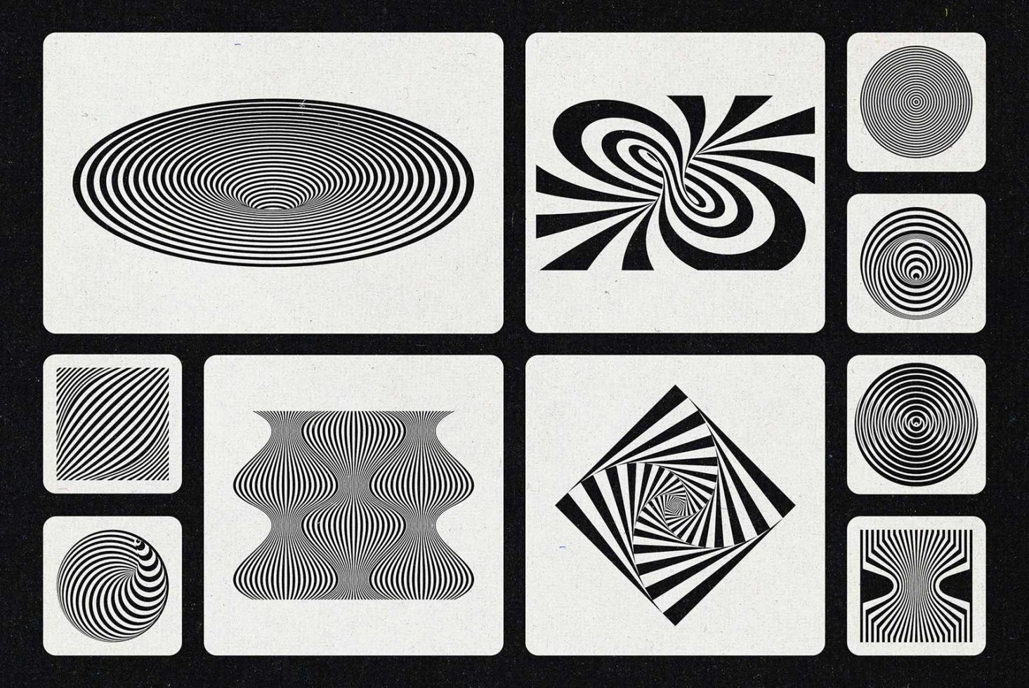 Vintage optical illusion graphics in black and white, perfect for designers looking for retro-style elements in graphics category.